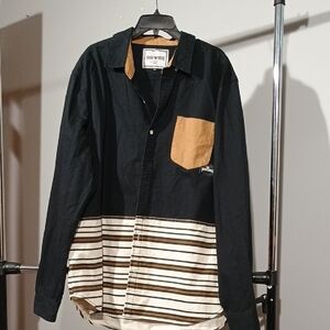 Jewel House Black and Tan Striped Button-Up Shirt